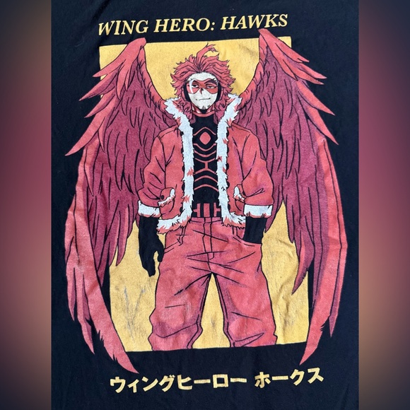 My Hero Academia Hawks T-Shirt Wing Hero Graphic Anime Black Medium Funimation - Picture 2 of 7